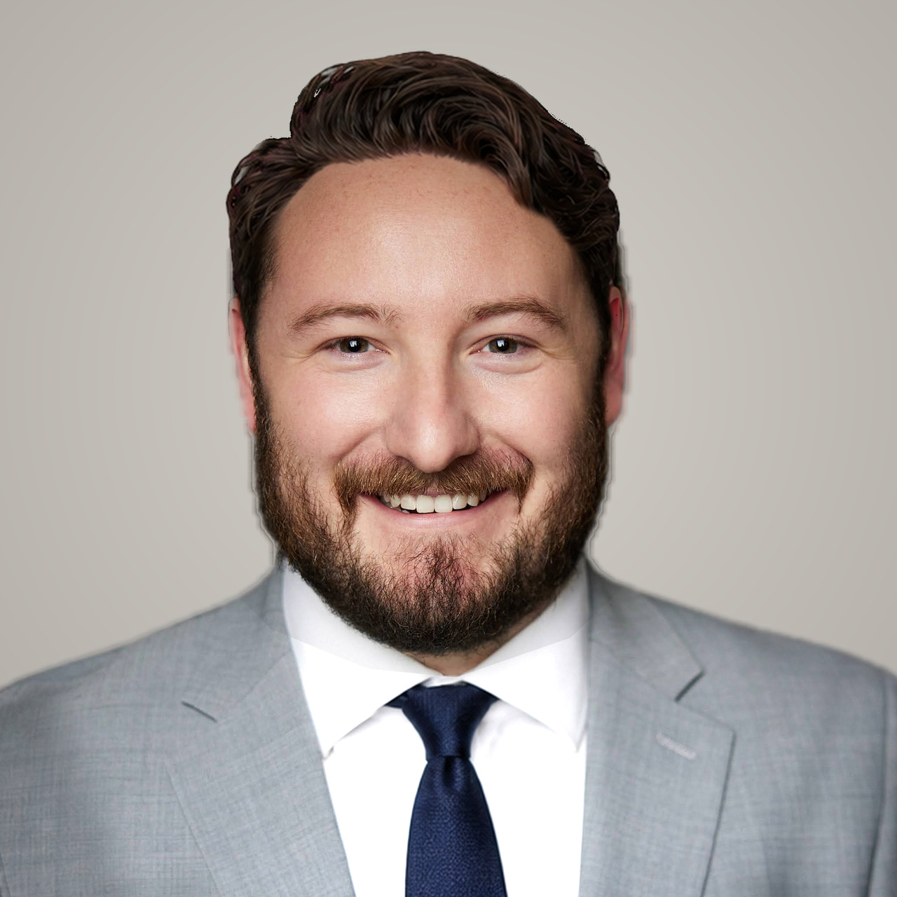 Dave Bettner smiling in a gray suit